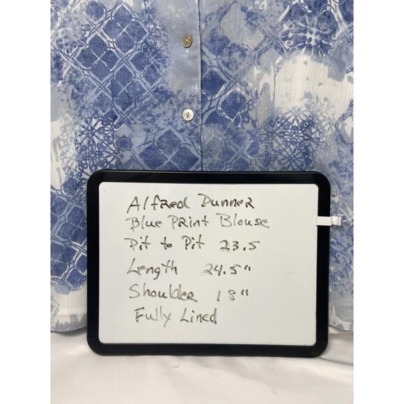 Alfred Dunner Blue White Abstract Pattern Short Sleeves‎ Button Up Blouse 16 - Picture 3 of 8